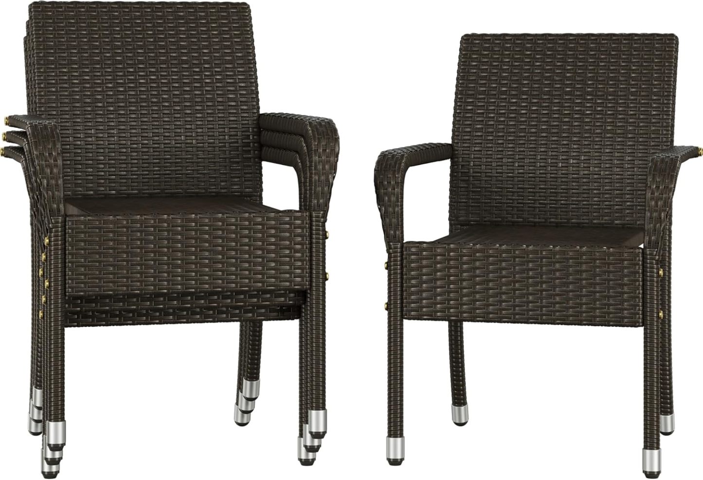 Lot de 4 chaises de jardin empilables rotin synthétique marron - cadre métal - accoudoirs - 136 kg max-Dwellingixe