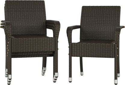 Lot de 4 chaises de jardin empilables rotin synthétique marron - cadre métal - accoudoirs - 136 kg max-Dwellingixe