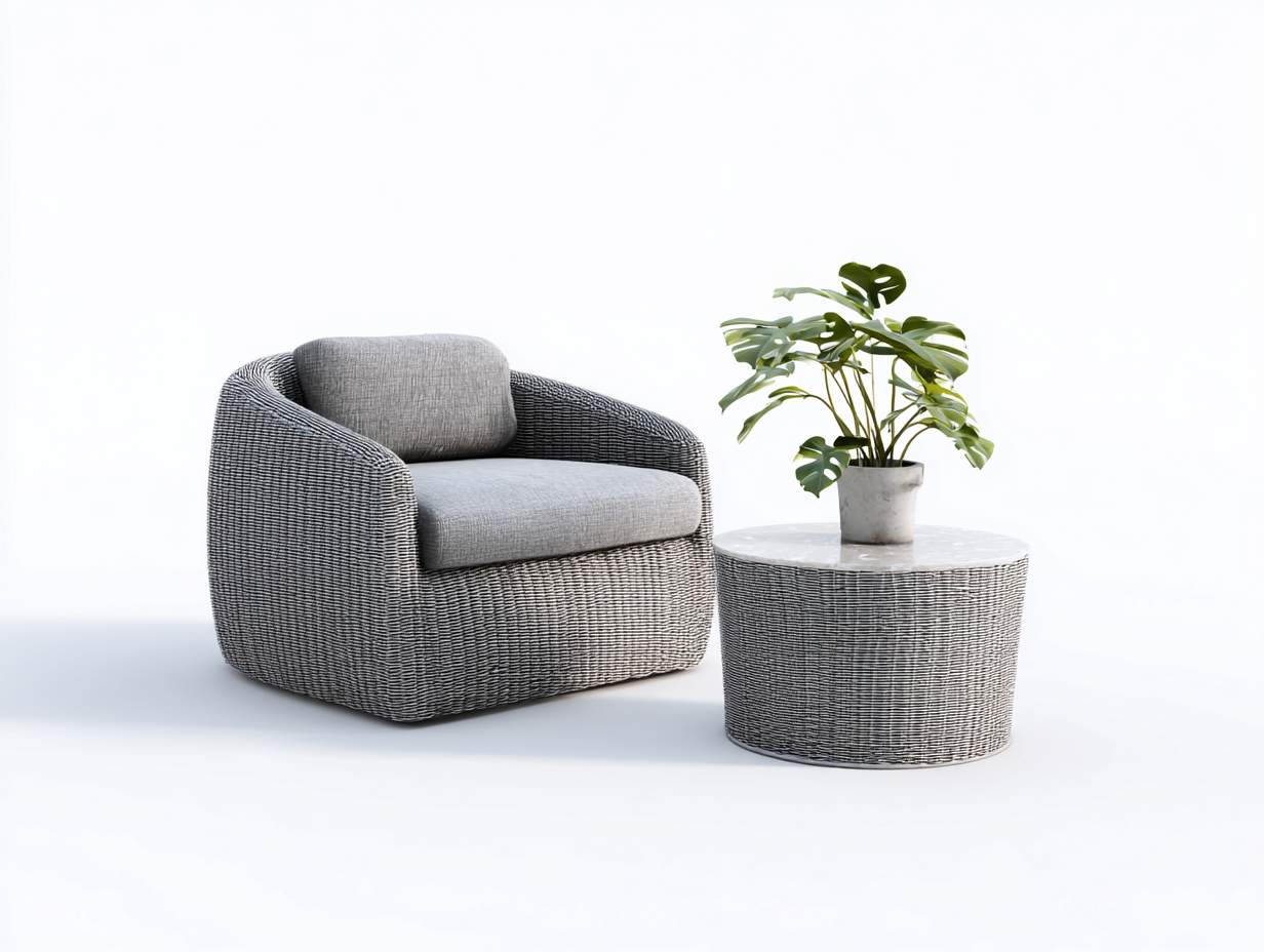 Salon de jardin en rotin avec fauteuil et table d'appoint 80x75x70 cm - 45x45x45 cm - gris - design contemporain pour extérieur-Dwellingixe