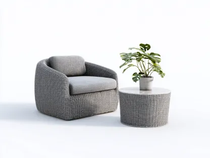 Salon de jardin en rotin avec fauteuil et table d'appoint 80x75x70 cm - 45x45x45 cm - gris - design contemporain pour extérieur-Dwellingixe
