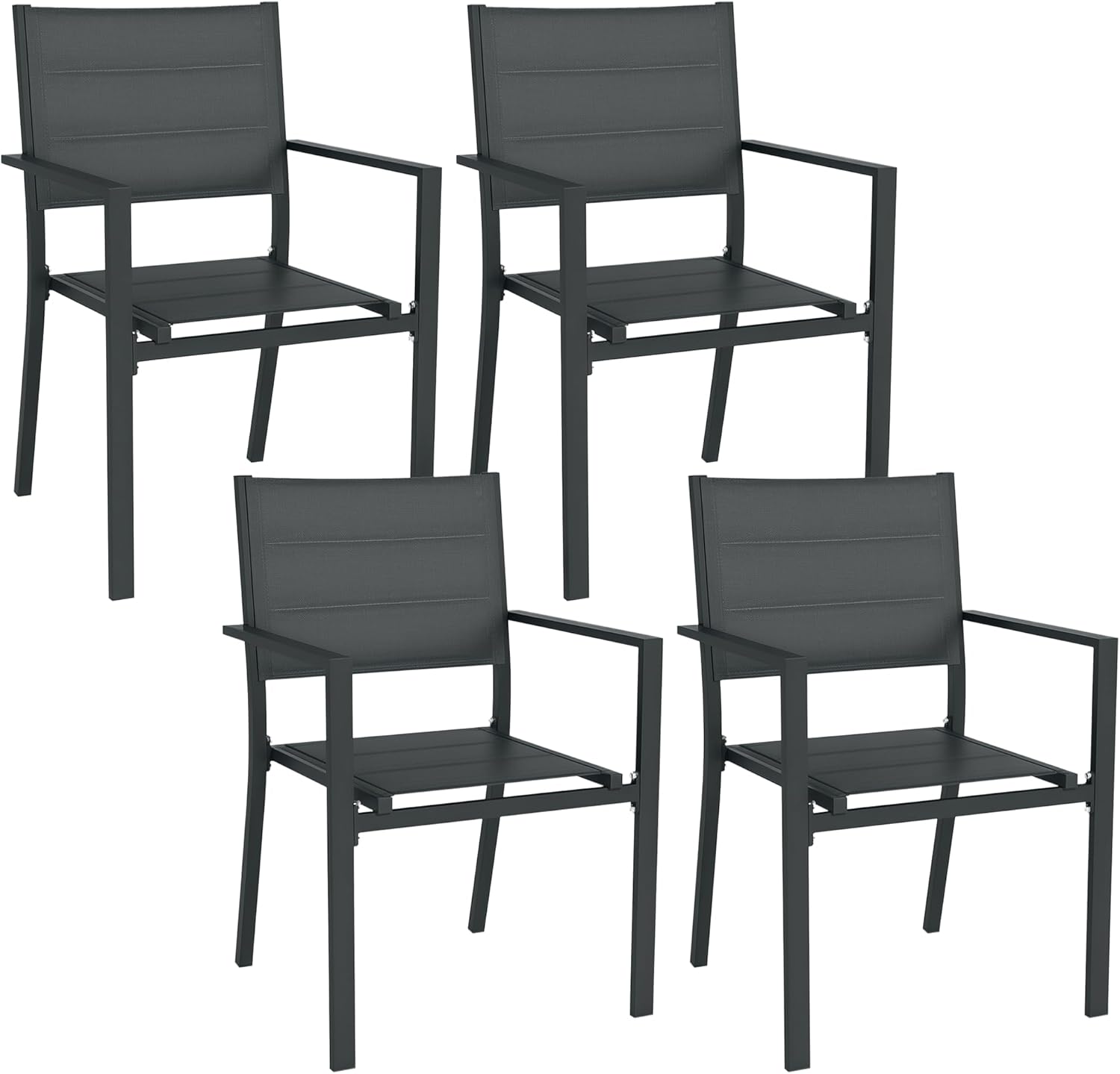 Lot de 4 chaises de jardin empilables aluminium et textilène gris 57 x 56 x 87 cm - accoudoirs - dossier haut-Dwellingixe