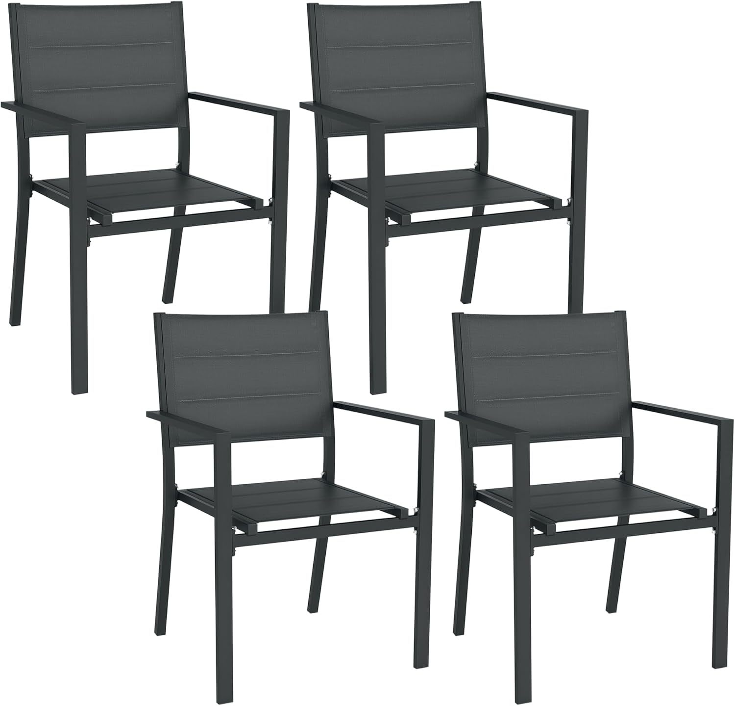 Lot de 4 chaises de jardin empilables aluminium et textilène gris 57 x 56 x 87 cm - accoudoirs - dossier haut-Dwellingixe