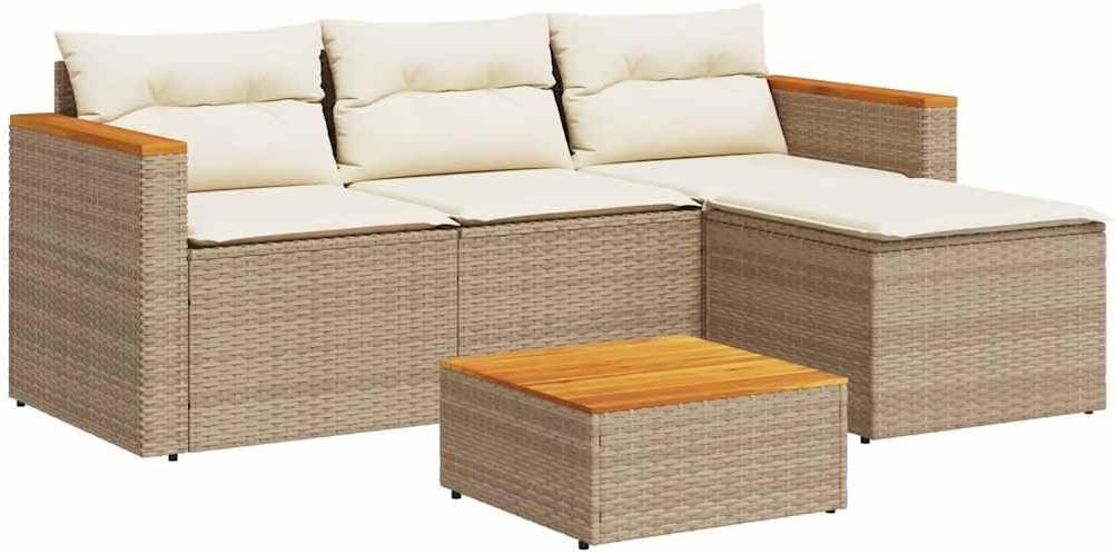 vidaXL Salon de Jardin 3 pcs avec Coussins Résine Tressée Beige Mobilier de Terrasse Extérieur Style Rustique-Dwellingixe