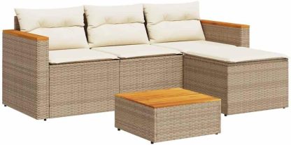 vidaXL Salon de Jardin 3 pcs avec Coussins Résine Tressée Beige Mobilier de Terrasse Extérieur Style Rustique-Dwellingixe