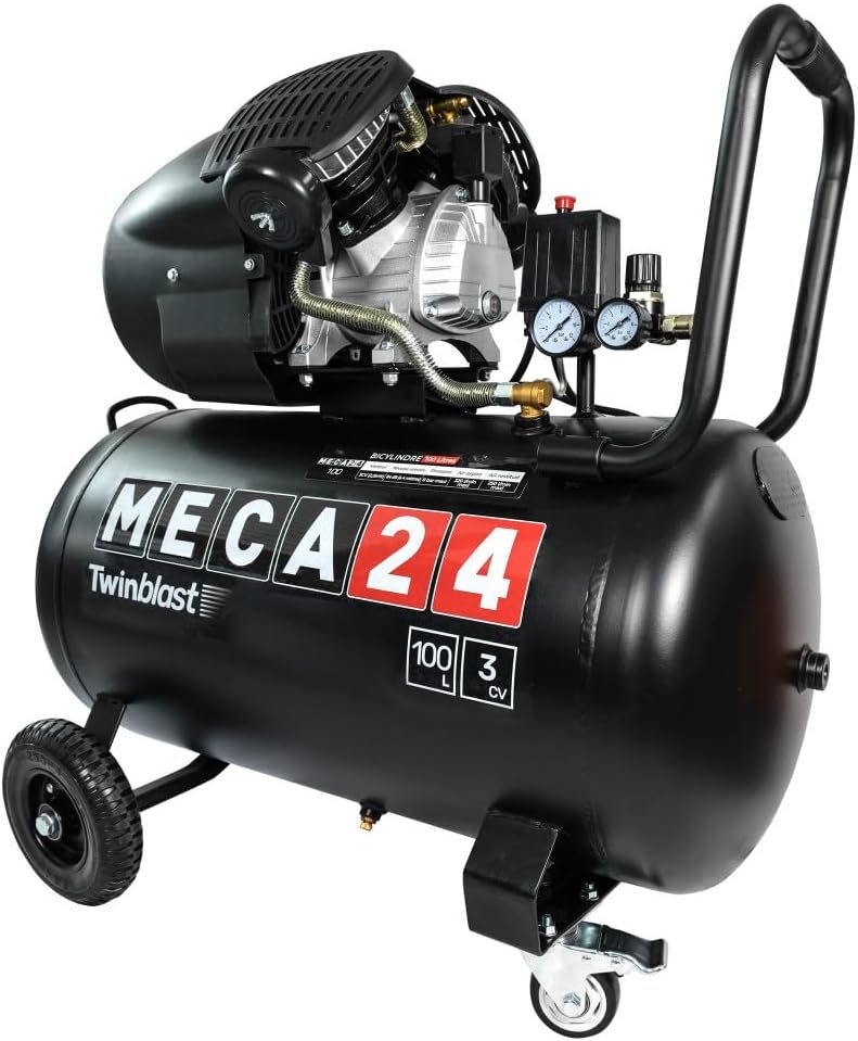 Compresseur bicylindre 3CV 2200W – cuve 100L – 8 bars – débit 320 L/min – 230V – 68 kg – 80 x 50 x 80 cm-Dwellingixe