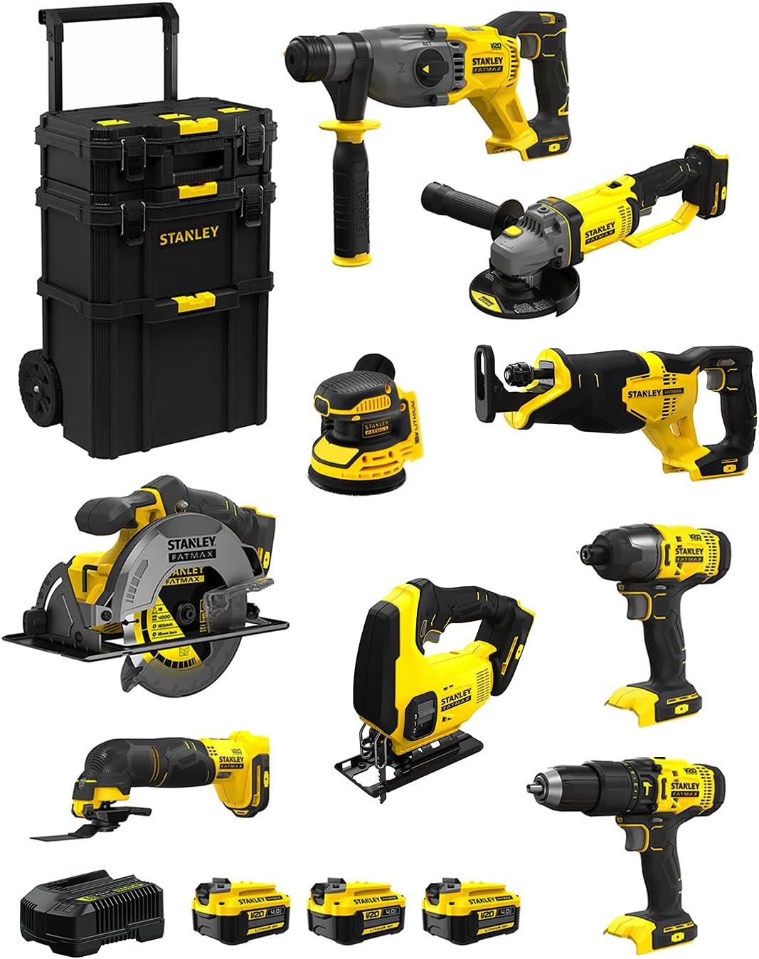 STANLEY FatMax Kit SVK901 V20 18V – 9 outils avec 3 batteries 4,0Ah, chargeur et caddy 3en1-Dwellingixe