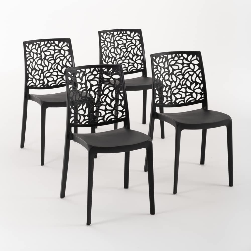 Lot de 4 chaises empilables résine et fibre de verre noir 56 x 44 x 83.5 cm - dossier plein - intérieur extérieur-Dwellingixe