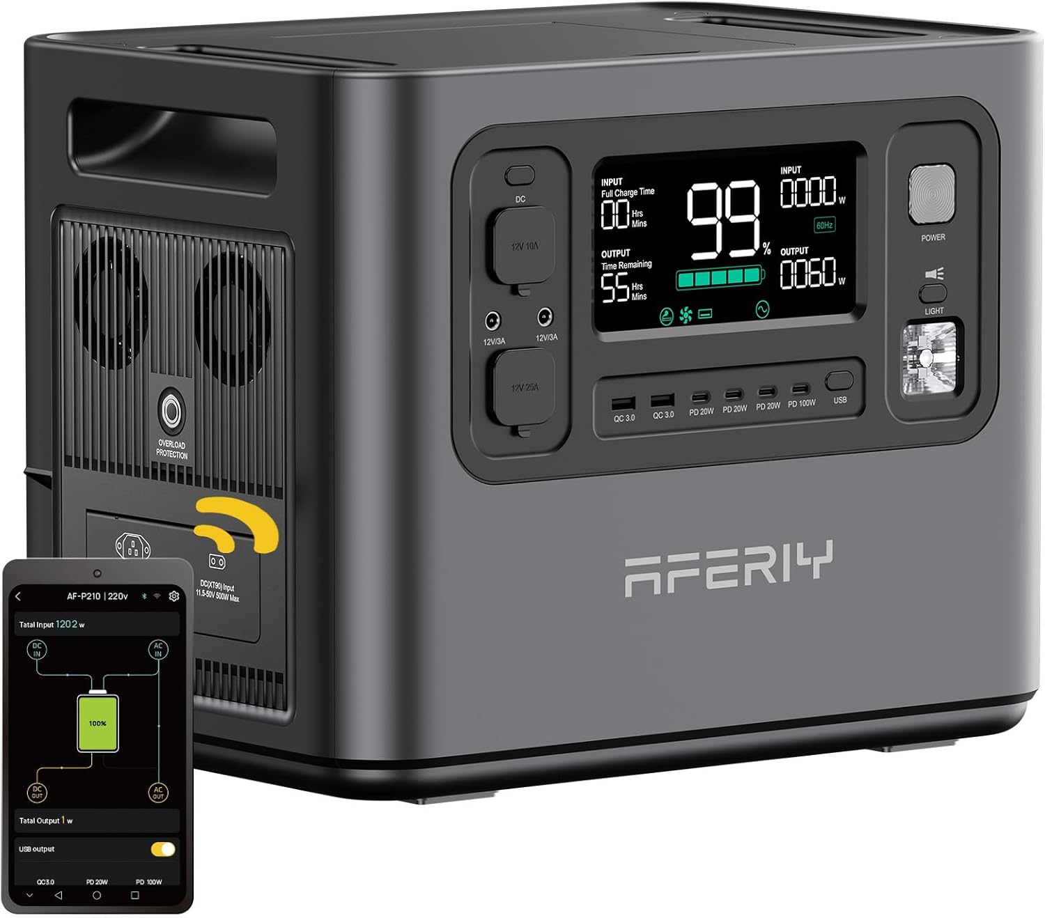 AFERIY Générateur Électrique Portable 2400W, Batterie LiFePO4 2048Wh, 220–240V UE, Charge 1,5h, UPS, Solaire-Dwellingixe