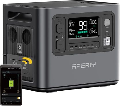 AFERIY Générateur Électrique Portable 2400W, Batterie LiFePO4 2048Wh, 220–240V UE, Charge 1,5h, UPS, Solaire-Dwellingixe
