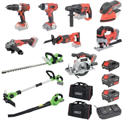 Pack outils sans fil 18V EASY FULL – 11 outils avec 2 batteries 4Ah, 1 batterie 2Ah, chargeur double et sacs de transport-Dwellingixe