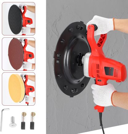 Truelle électrique ponceuse murale 1280 W rouge 200 tr/min - 6 vitesses réglables - pour ciment mortier béton-Dwellingixe