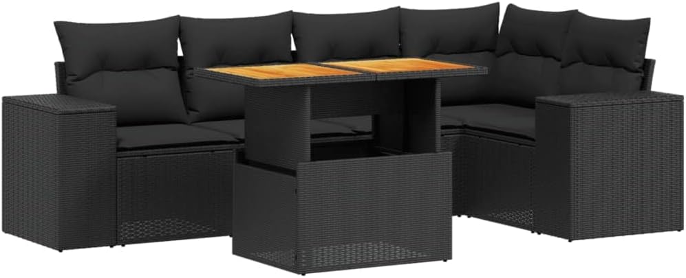 vidaXL Salon de Jardin 6 pcs résine tressée noir avec coussins 100 x 55 x 73 cm-Dwellingixe