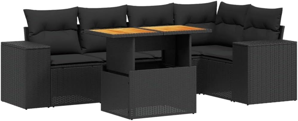 vidaXL Salon de Jardin 6 pcs résine tressée noir avec coussins 100 x 55 x 73 cm-Dwellingixe