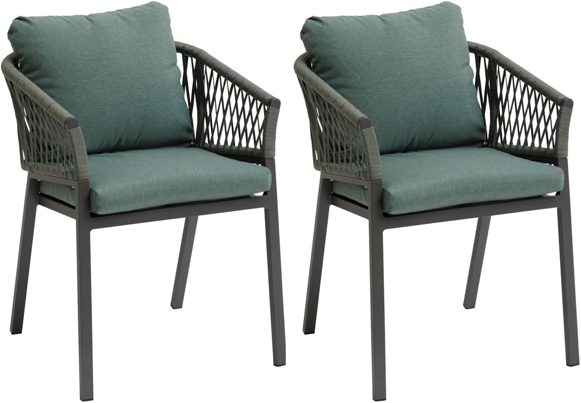 Lot de 2 Fauteuils de Jardin Oriengo Olive et Graphite en Aluminium Anti-Rouille avec Coussins Déhoussables 62x56x86 cm-Dwellingixe