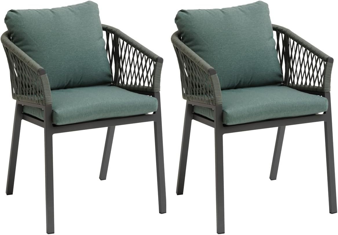 Lot de 2 Fauteuils de Jardin Oriengo Olive et Graphite en Aluminium Anti-Rouille avec Coussins Déhoussables 62x56x86 cm-Dwellingixe