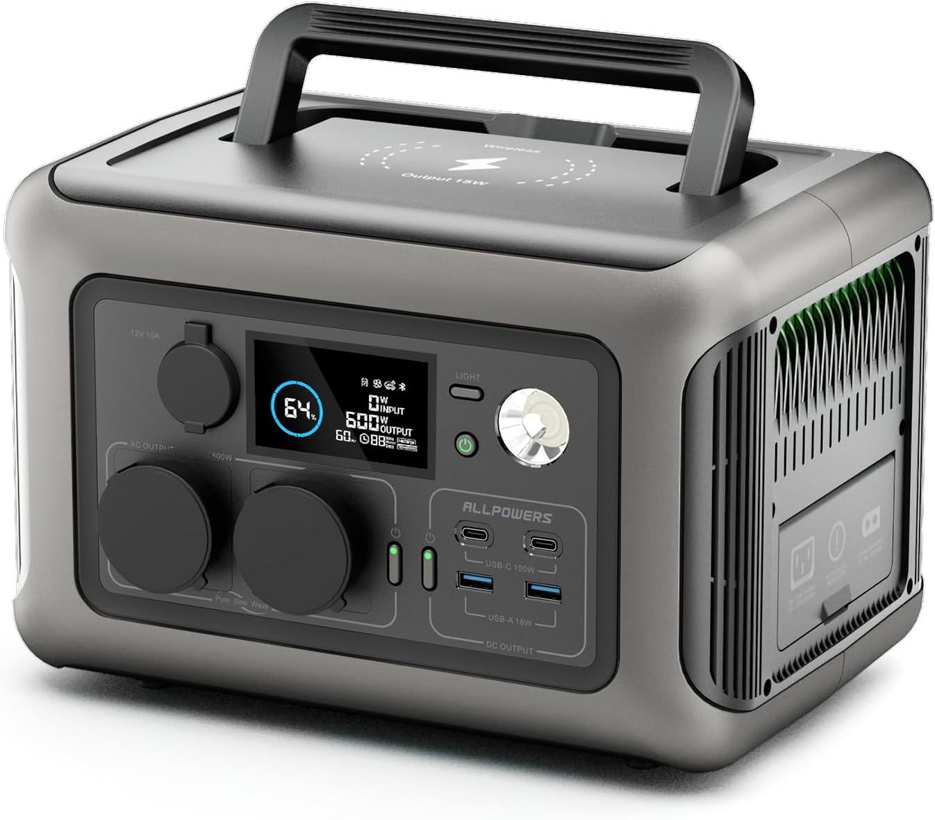 ALLPOWERS R600 Station Électrique Portable 299Wh, Batterie LiFePO4 3500 Cycles, Recharge 0-80% en 30 Min, Chargement Rapide Sans Fil 15W, Générateur Solaire pour Camping et Extérieur-Dwellingixe