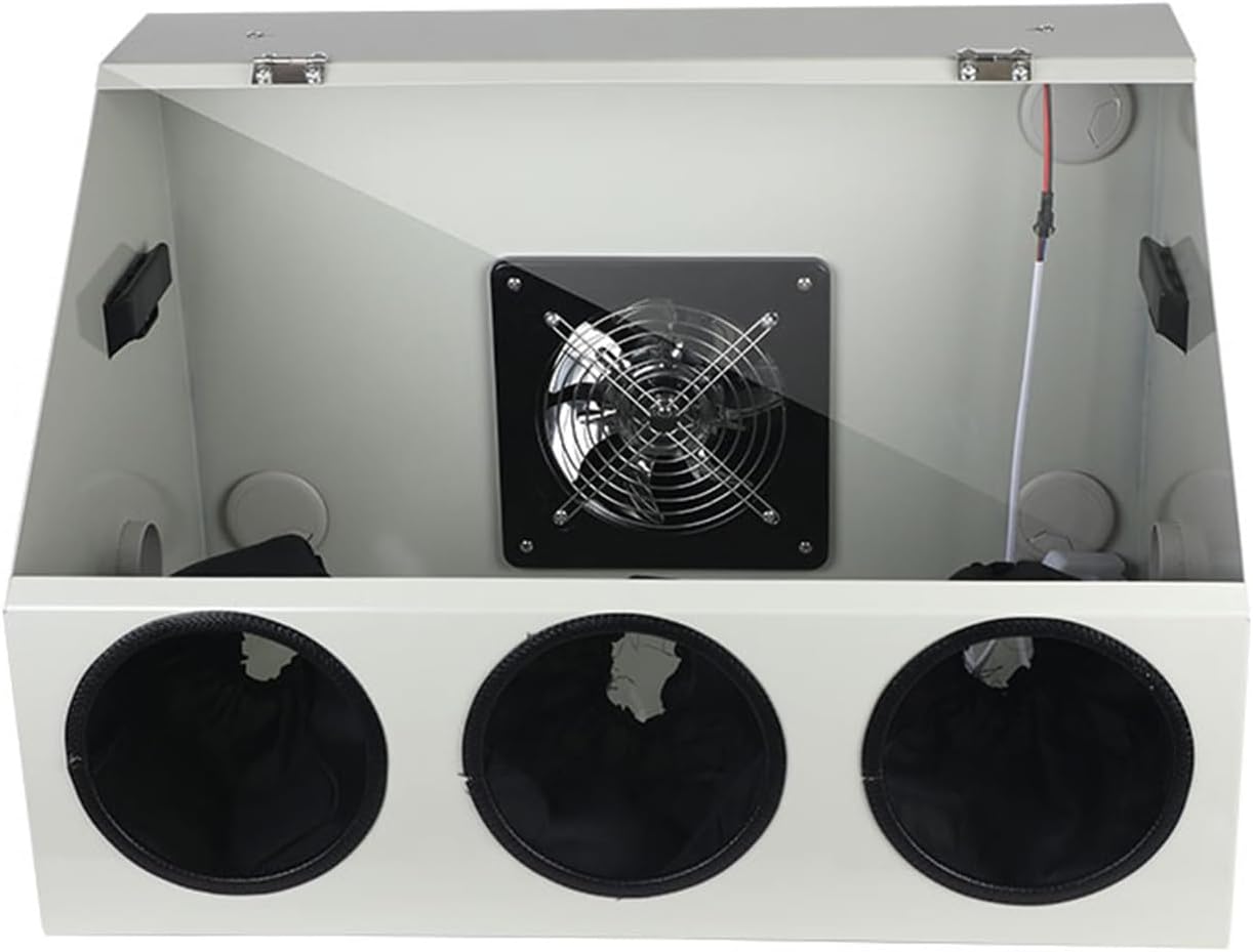 Table de polisseuse électrique 3 trous – caisson à poussière métallique fermé – panneau acrylique – kit ventilation et éclairage LED – blanc-Dwellingixe