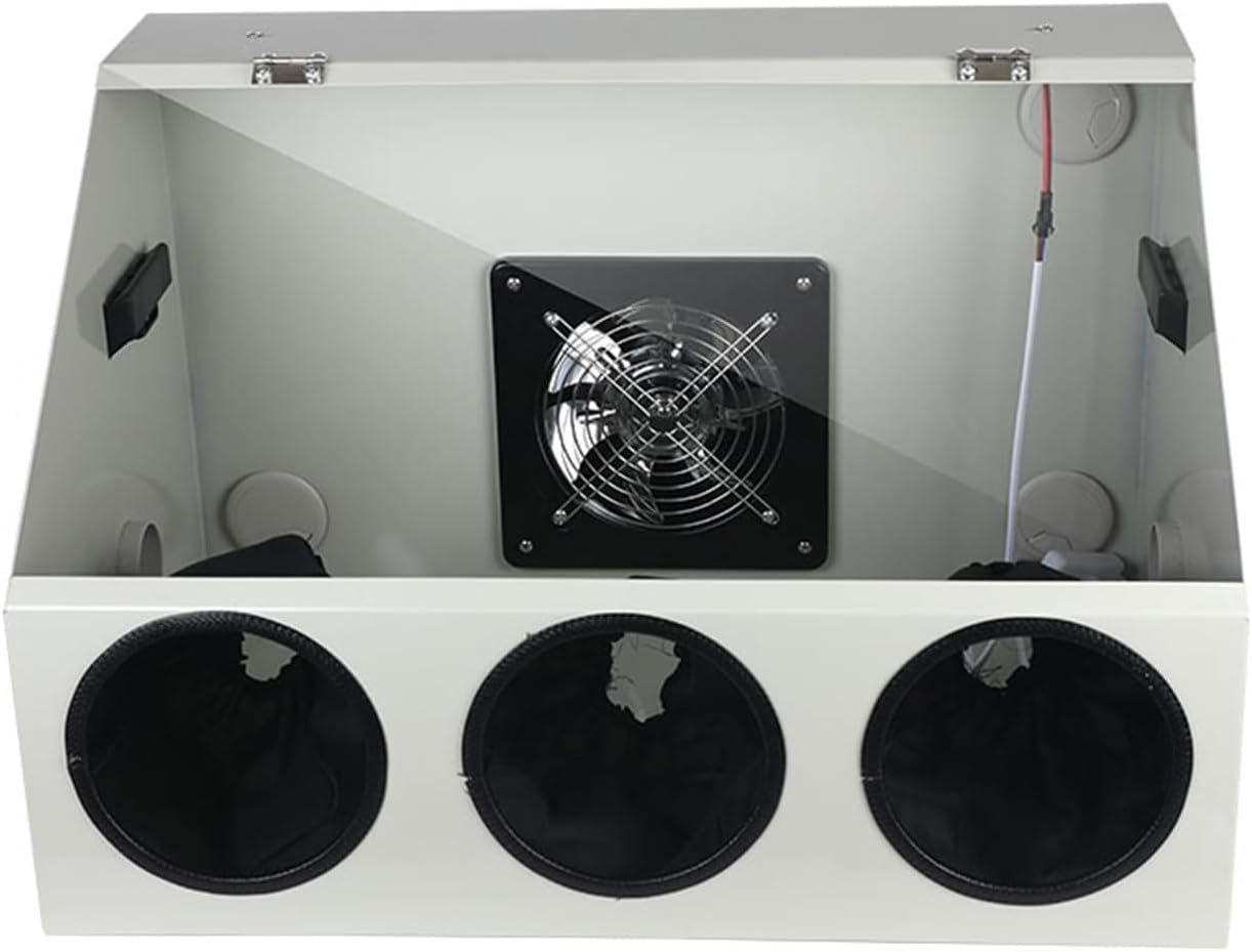 Table de polisseuse électrique 3 trous – caisson à poussière métallique fermé – panneau acrylique – kit ventilation et éclairage LED – blanc-Dwellingixe