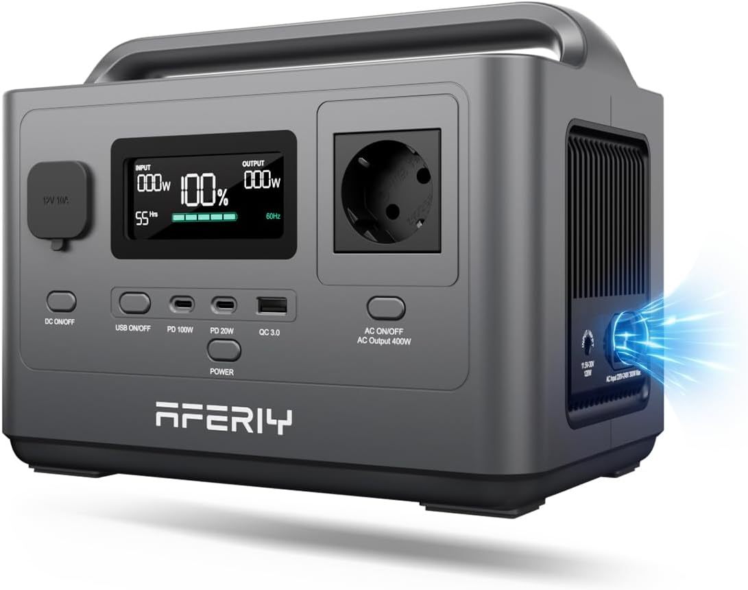 AFERIY Générateur Électrique Portable 400W, Station d'Énergie Mobile 256Wh, Batterie Nomade LFP, Sorties Multiples, Prise EU 220-240V, UPS, Générateur Solaire pour Vie Sans Interruption-Dwellingixe
