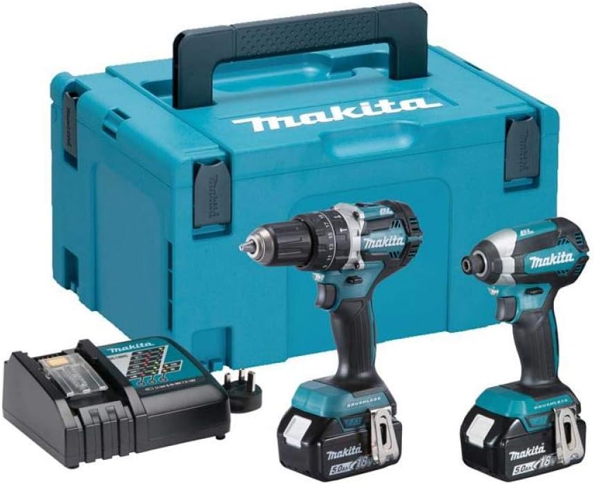 Pack outils électroportatifs MAKITA DLX2180TJ 18V – Perceuse DDF484 et Visseuse à chocs DTD153 avec 2 batteries 5,0Ah-Dwellingixe