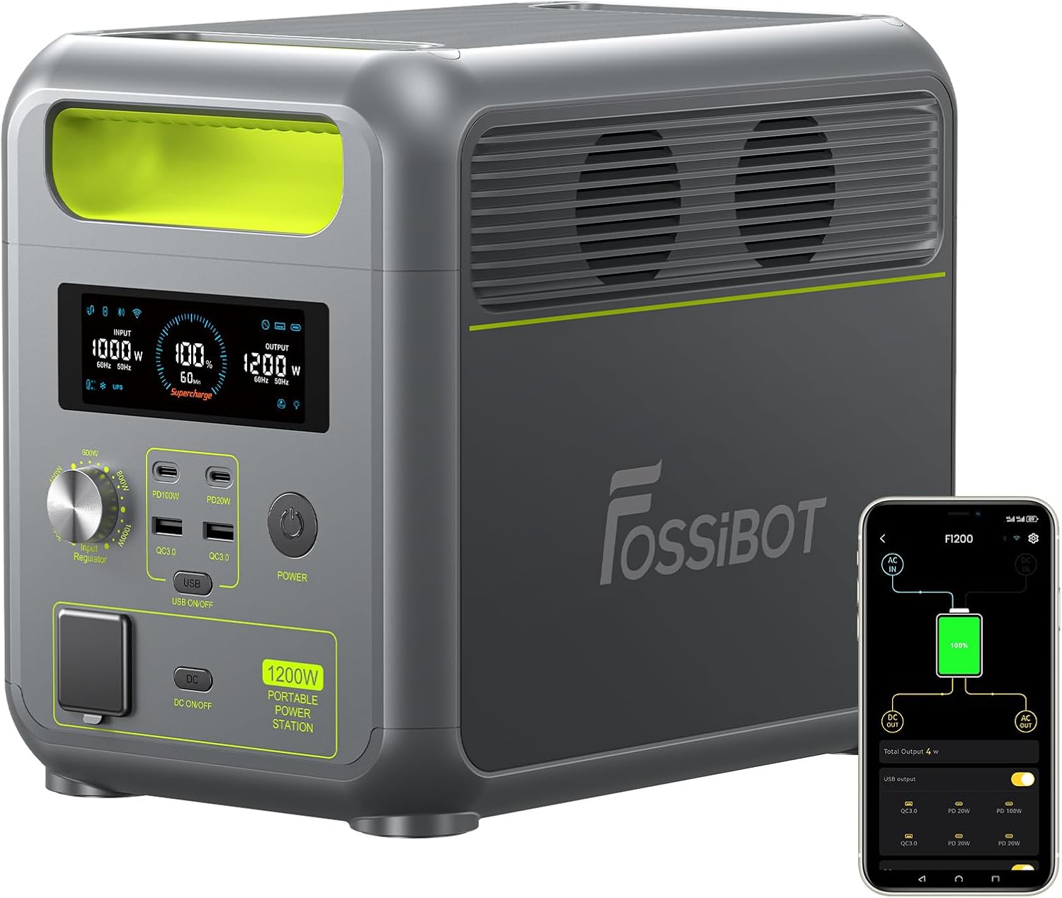 FOSSiBOT F1200 Générateur Électrique Portable 1200W, 1024Wh LiFePO4, 230V, 7 sorties, UPS, 4000 cycles, Station Solaire-Dwellingixe