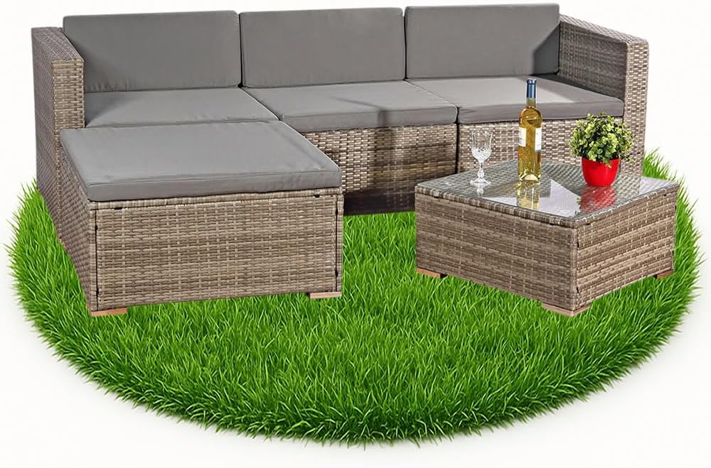 Canapé en Rotin Poly de Jardin avec Sièges Gris 209x150 cm Style Moderne-Dwellingixe
