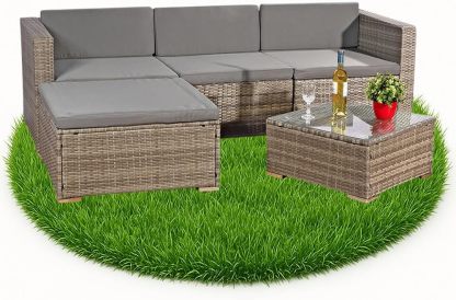 Canapé en Rotin Poly de Jardin avec Sièges Gris 209x150 cm Style Moderne-Dwellingixe