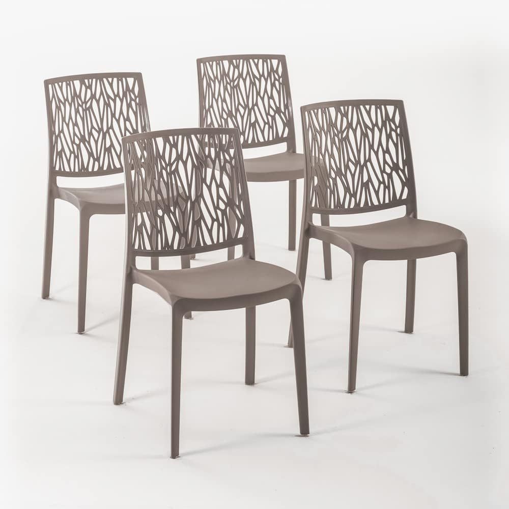 Lot de 4 chaises empilables résine renforcée fibre de verre marron et gris 56 x 44 x 83.5 cm - usage intérieur extérieur-Dwellingixe
