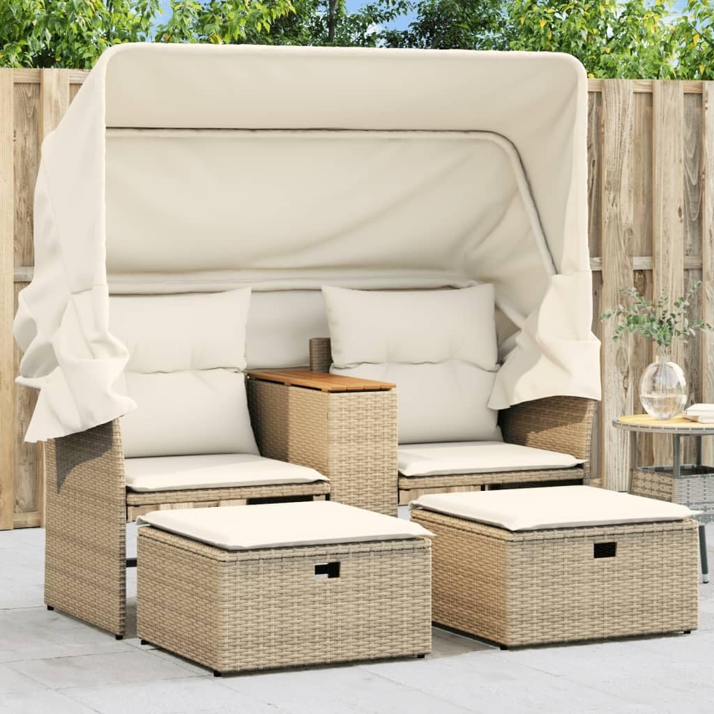 Générique Canapé de jardin 2 places rotin beige avec auvent et tabourets 28.2 kg modèle 365802-Dwellingixe