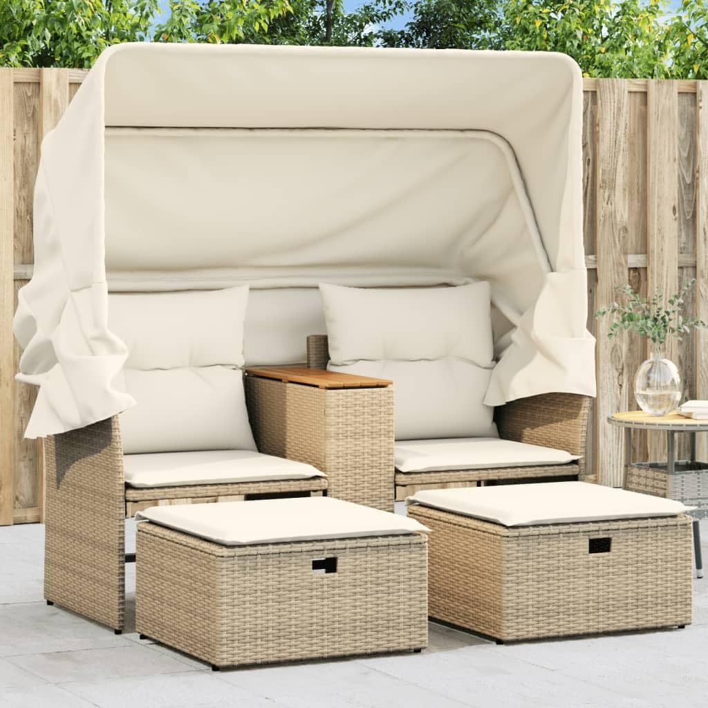 Générique Canapé de jardin 2 places rotin beige avec auvent et tabourets 28.2 kg modèle 365802-Dwellingixe