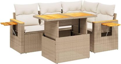 Salon de jardin 5 pièces avec coussins résine tressée beige et crème moderne 51,1 kg-Dwellingixe