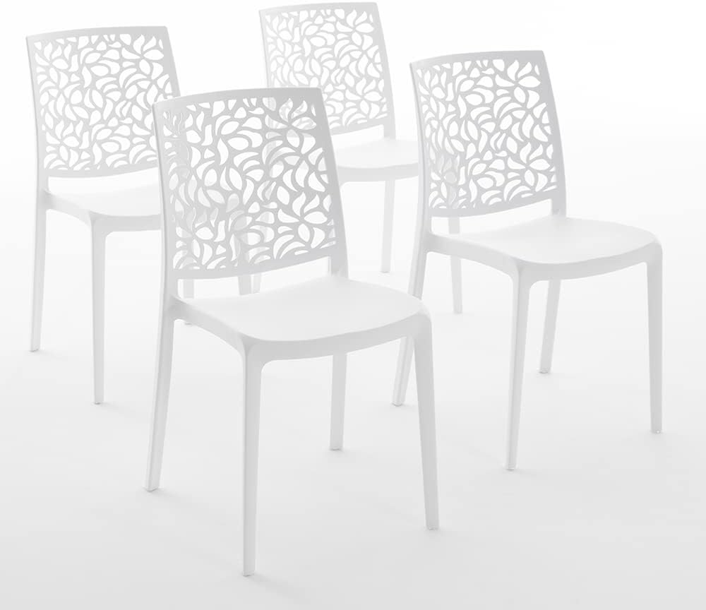 Lot de 4 Chaises Anna en Résine avec Fibre de Verre Empilables Blanc 56x44x83,5 cm Intérieur Extérieur-Dwellingixe