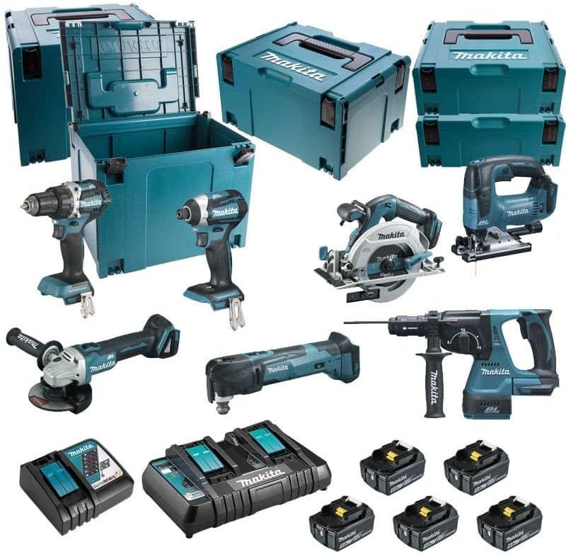 Ensemble 7 machines 18V MAKITA DLX7014PTJ – DDF484 DTD154 DGA506 DHS680 DHR243 DTM51 DJV182 – 165 Nm – 15 kg – lithium-ion-Dwellingixe