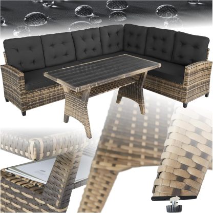 Ensemble Salon de Jardin Extérieur XXL en Poly Rotin 6 Places avec Table et Rembourrage Moelleux 120x65x73 cm Marron Naturel-Dwellingixe