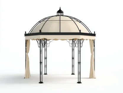 Tonnelle de jardin en métal avec rideaux 300x300x260 cm - beige-noir - style classique pour extérieur-Dwellingixe