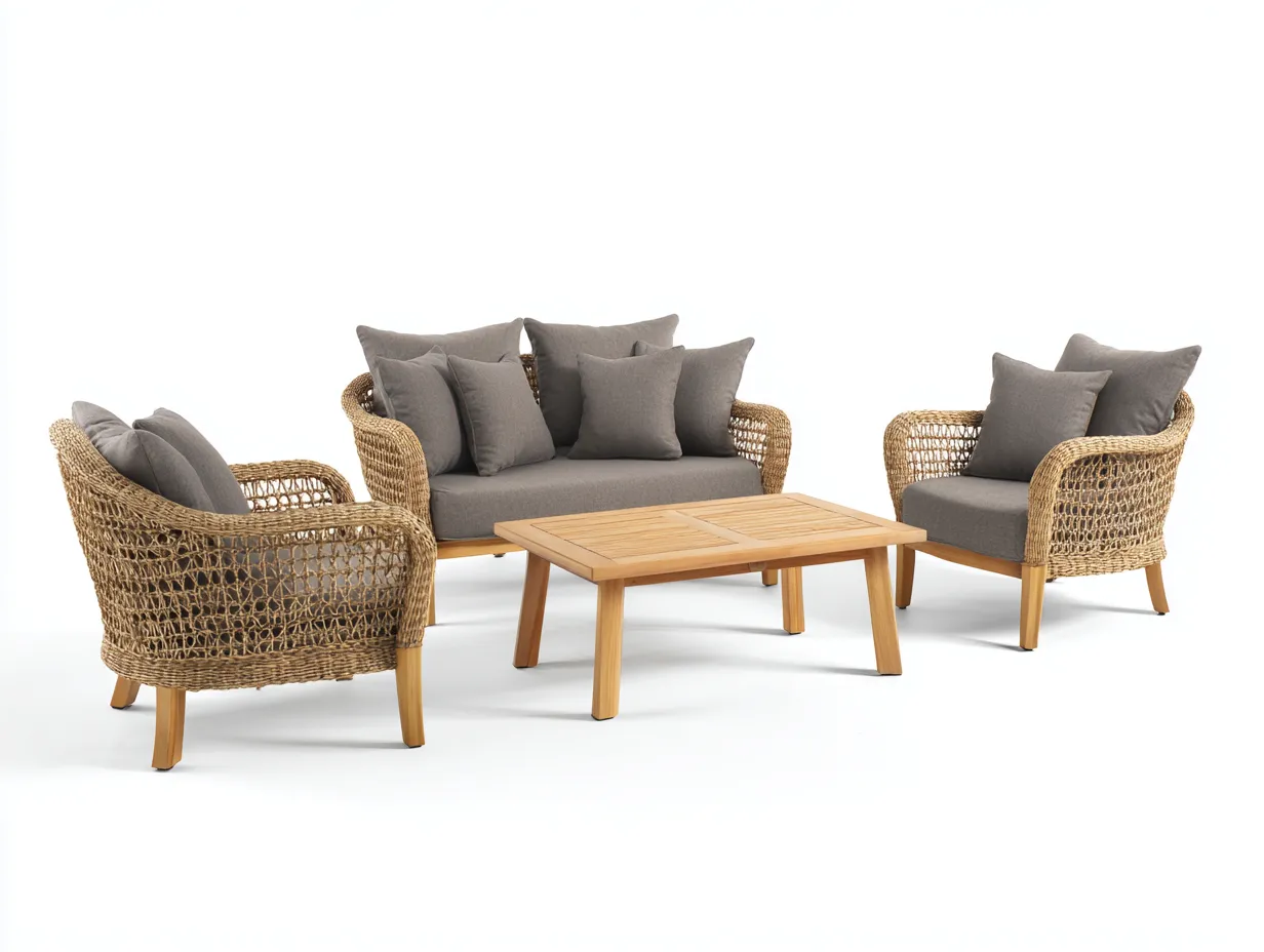 Salon de jardin en rotin 110x60x45 cm - brun-naturel - ensemble détente pour extérieur-Dwellingixe