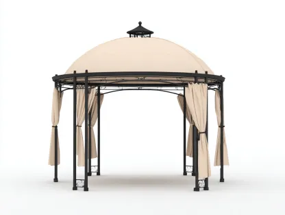 Tonnelle de jardin 300x300x270 cm - beige - structure métallique avec rideaux latéraux-Dwellingixe