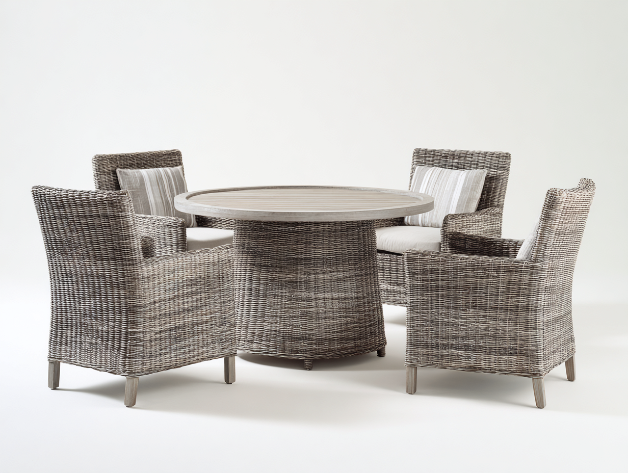 Salon de jardin en rotin 90x85x80 cm - gris - style contemporain avec table ronde centrale-Dwellingixe