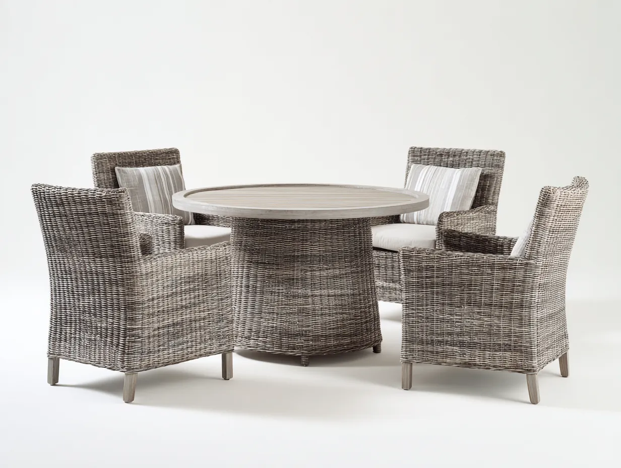 Salon de jardin en rotin 90x85x80 cm - gris - style contemporain avec table ronde centrale-Dwellingixe