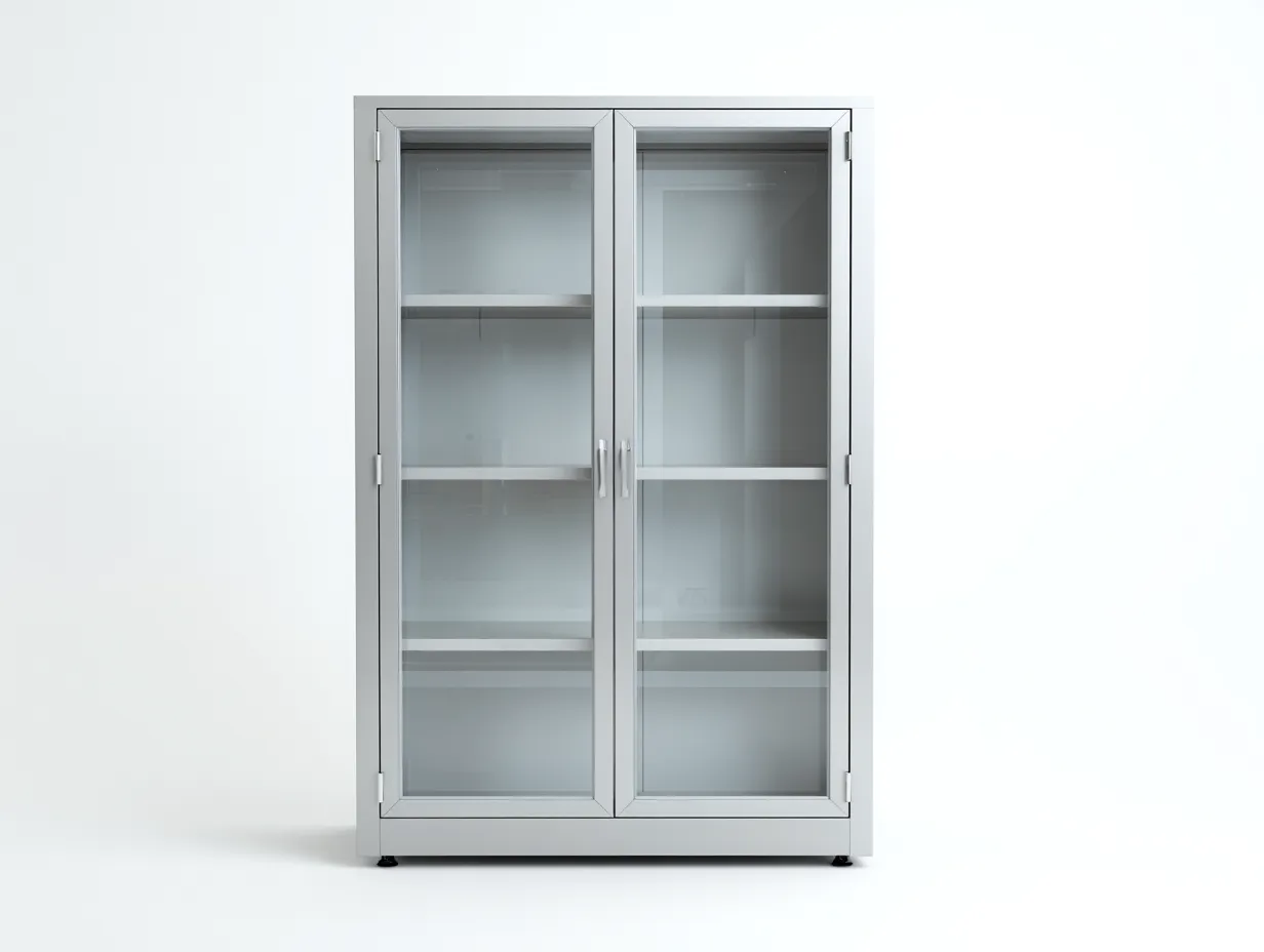 Vitrine en métal et verre 80x40x180 cm - gris clair - style moderne pour salon-Dwellingixe