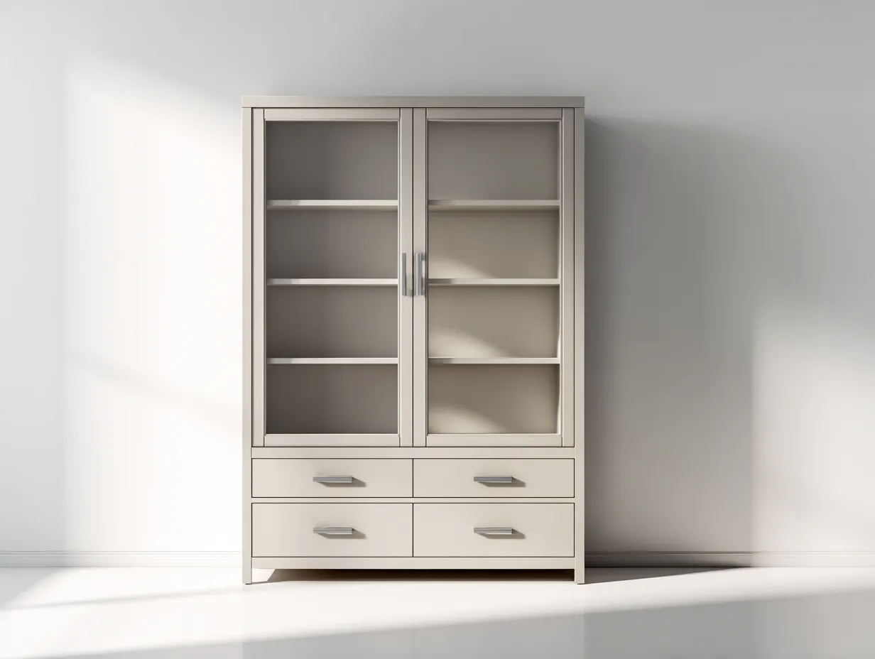 Vitrine en bois et verre 90x45x180 cm - beige - design moderne pour salon-Dwellingixe