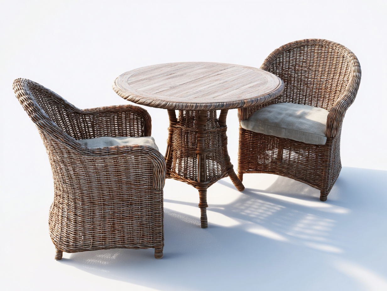 Salon de jardin en rotin 90x90x75 cm - brun-beige - ensemble table ronde et fauteuils pour extérieur-Dwellingixe