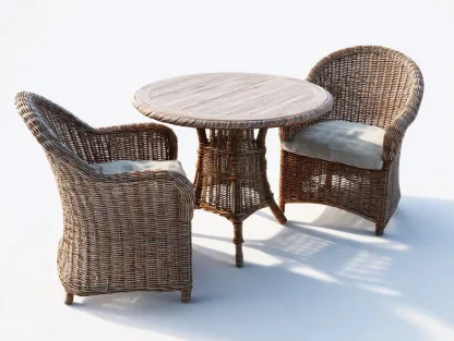 Salon de jardin en rotin 90x90x75 cm - brun-beige - ensemble table ronde et fauteuils pour extérieur-Dwellingixe