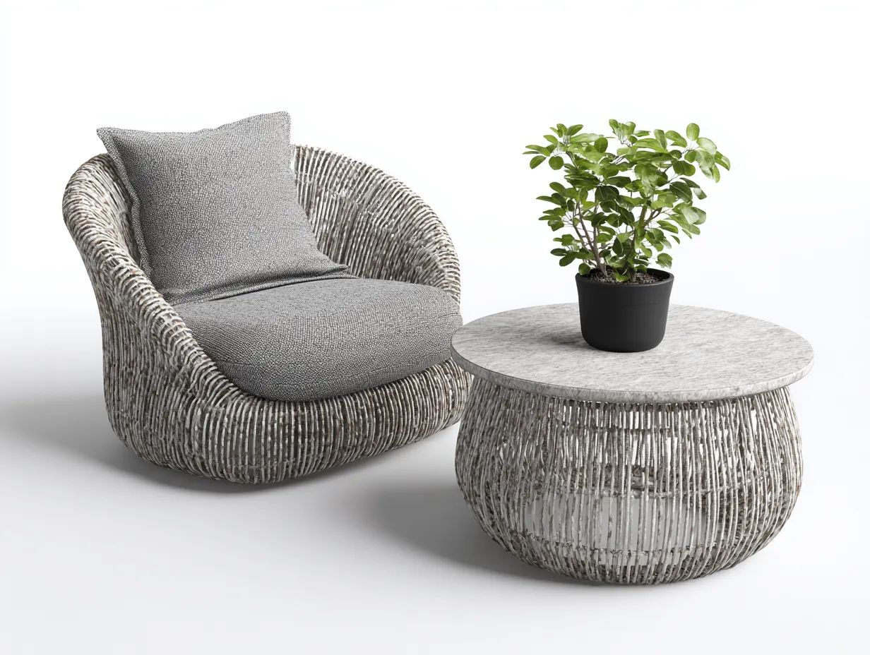 Salon de jardin en rotin 75x80x75 cm - gris - design contemporain avec table basse assortie-Dwellingixe