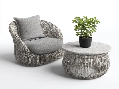 Salon de jardin en rotin 75x80x75 cm - gris - design contemporain avec table basse assortie-Dwellingixe