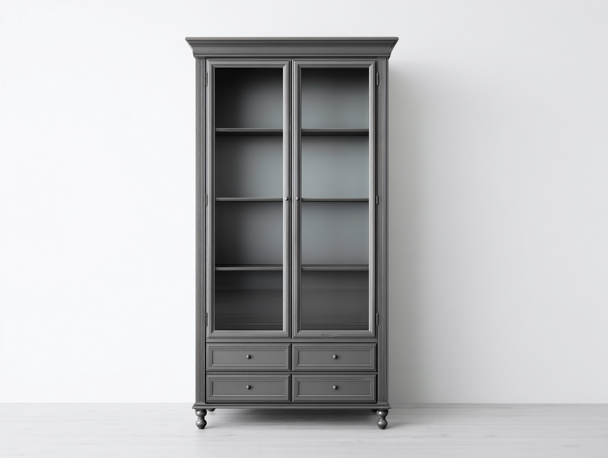 Vitrine en bois et verre 80x40x190 cm - gris foncé - design classique pour salon-Dwellingixe