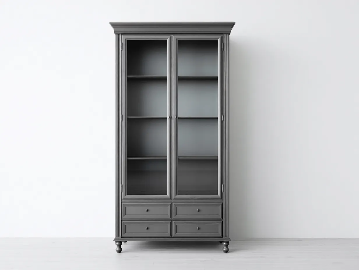 Vitrine en bois et verre 80x40x190 cm - gris foncé - design classique pour salon-Dwellingixe