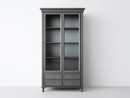 Vitrine en bois et verre 80x40x190 cm - gris foncé - design classique pour salon-Dwellingixe