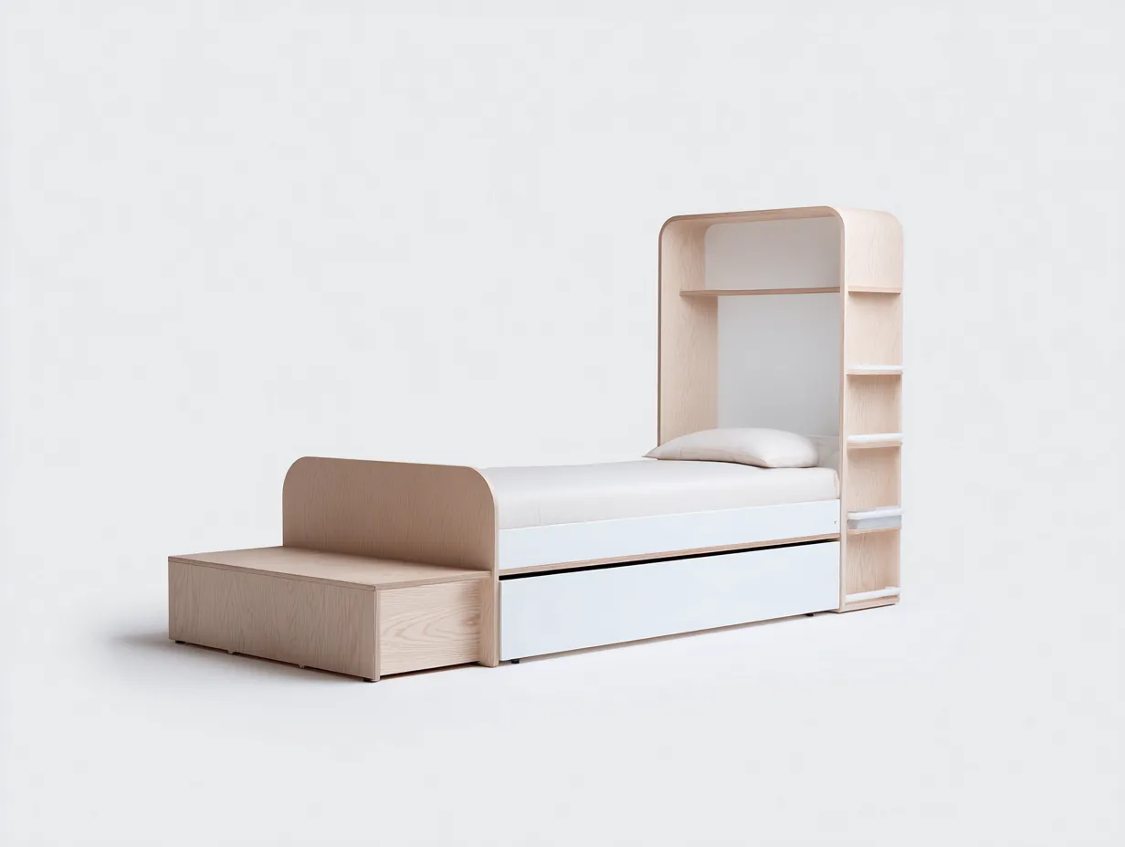 Lit simple en bois 200x90x150 cm - Bois naturel-Blanc - Design moderne pour chambre-Abodeoliq