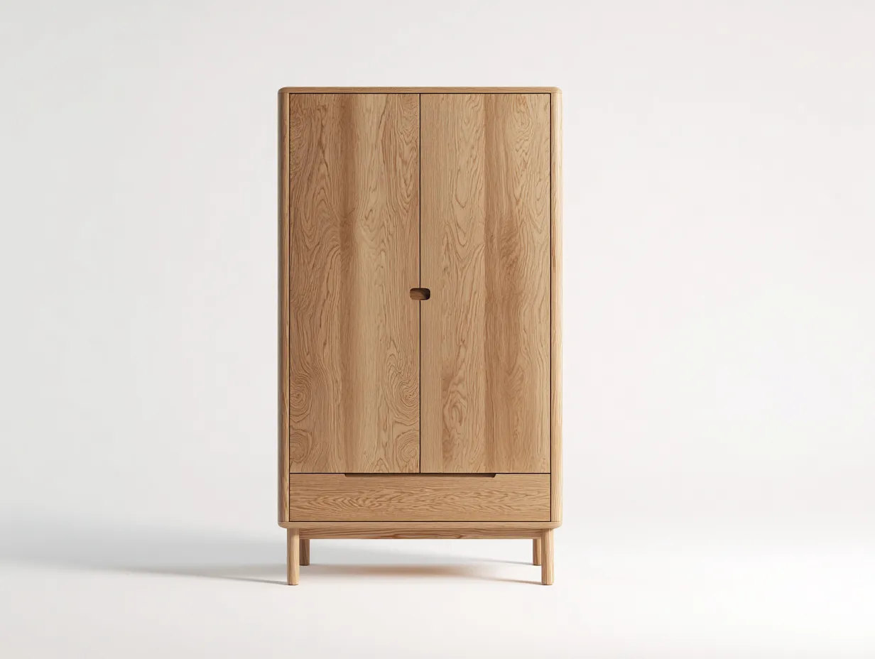 Armoire en bois 90x45x180 cm - Bois naturel - Design moderne pour séjour-Abodeoliq